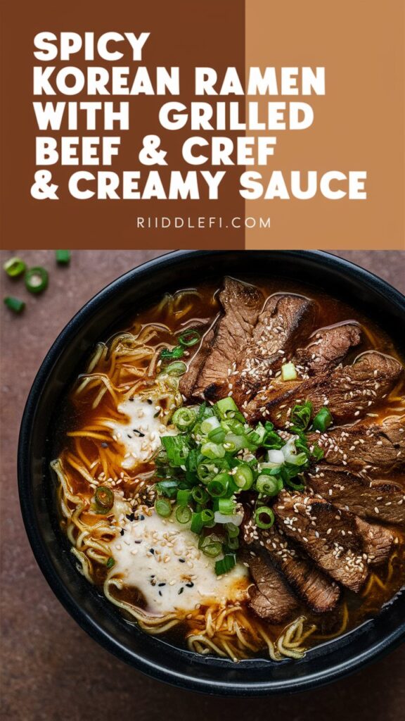 Spicy Korean Ramen with Grilled Beef & Creamy Sauce — A Perfect Fusion of Heat, Comfort & Flavor